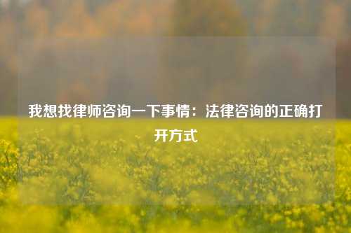 我想找律师咨询一下事情：法律咨询的正确打开方式